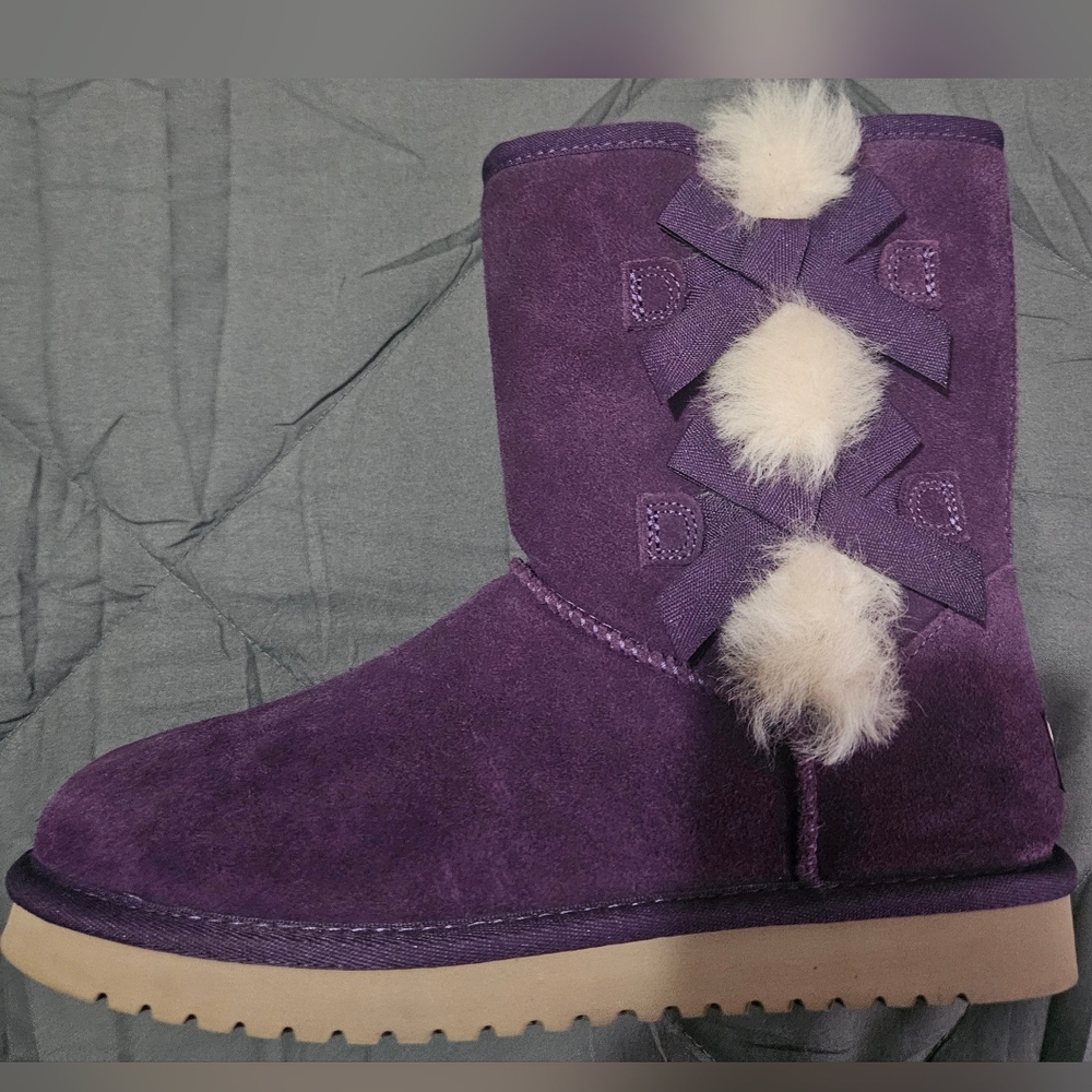 Purple Suede Women's Boots with Bow Accents